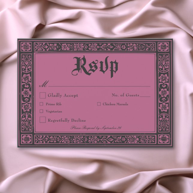 Gothic Black Burgundy Mediaeval Until Death Weddin RSVP Card (Gothic Black Burgundy Medieval Until Death Wedding RSVP Card)