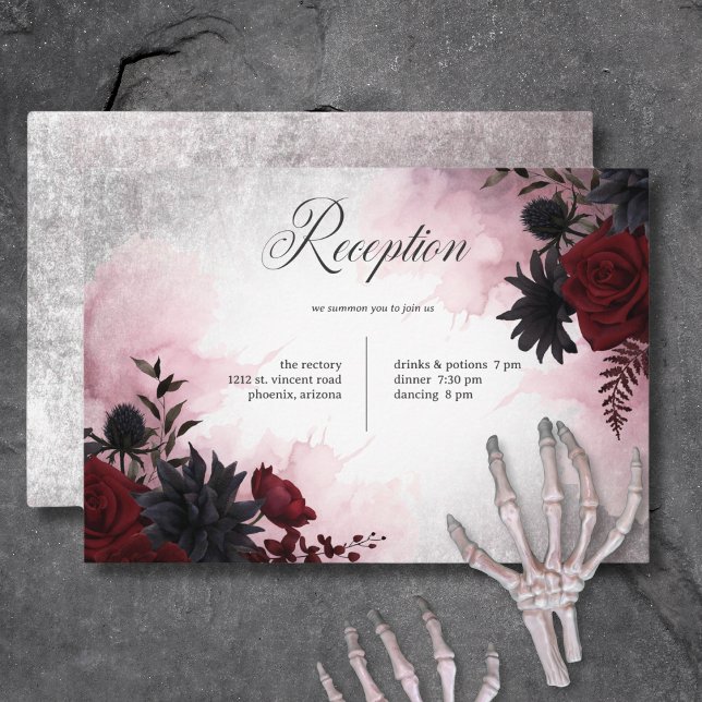 Gothic Black & Burgundy Skull & Spider Reception Enclosure Card (Gothic Black & Burgundy Skull & Spider Reception Enclosure Card)
