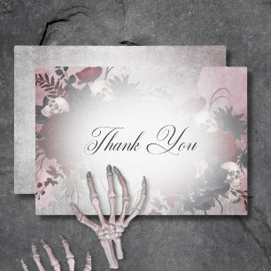 Gothic Black & Burgundy Skull & Spider Wedding Thank You Card