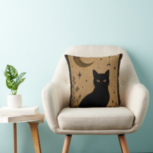 Gothic Black Cat Botanical Pillow Vintage Decor