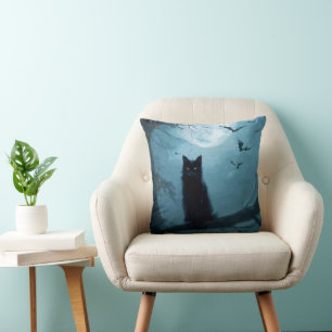 Gothic Black Cat Halloween Pillow
