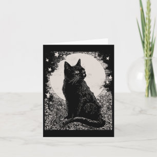 Gothic Black Cat In Garden Plant Flower Witch Hall Card