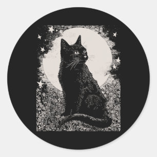 Gothic Black Cat In Garden Plant Flower Witch Hall Classic Round Sticker