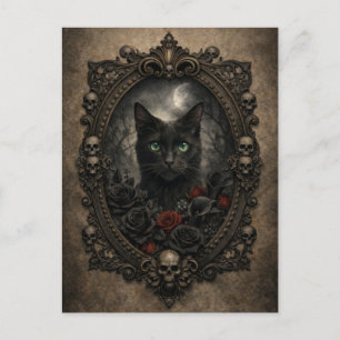 Gothic Black Cat Postcard - Dark Victorian
