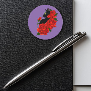 Gothic Black Cat Red Roses Purple Classic Round Sticker