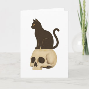 Gothic Black Cat Skull Tee Vintage Poster Style Card
