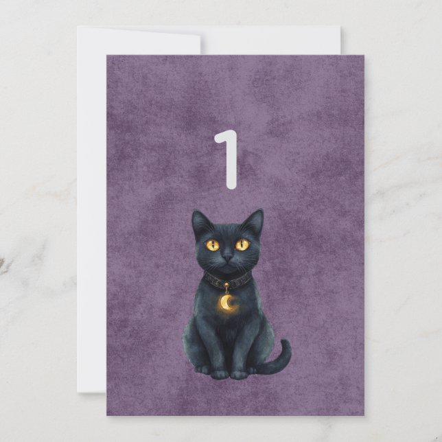 Gothic Black Cat Wedding Table Number (Front)