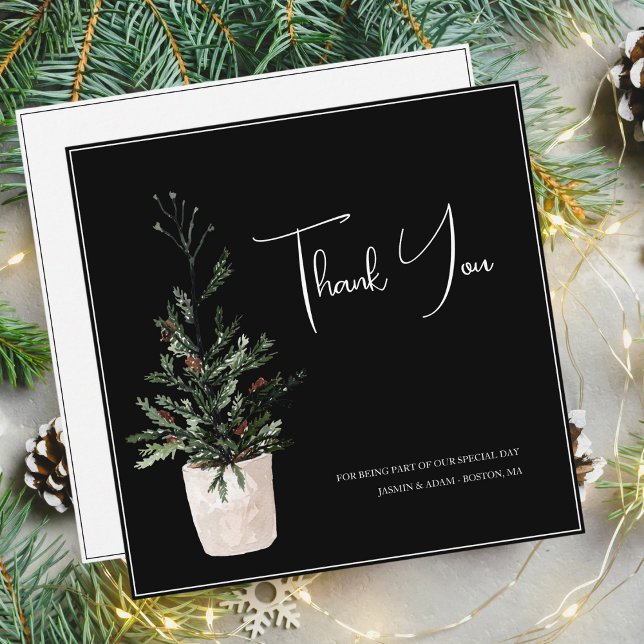 Gothic Black Christmas Tree Festive Wedding  Thank You Card (Creator Uploaded)