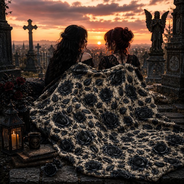 Gothic Black Climbing Rose Design Fleece Blanket (Creator Uploaded)