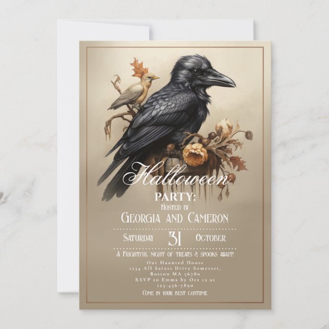 Gothic Black Crow Halloween Party Invitation (Front)