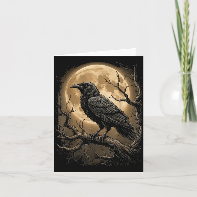 Gothic Black Crow Raven Moon Dark Forest Bird Card (Front)
