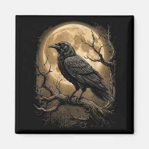 Gothic Black Crow Raven Moon Dark Forest Bird Magnet