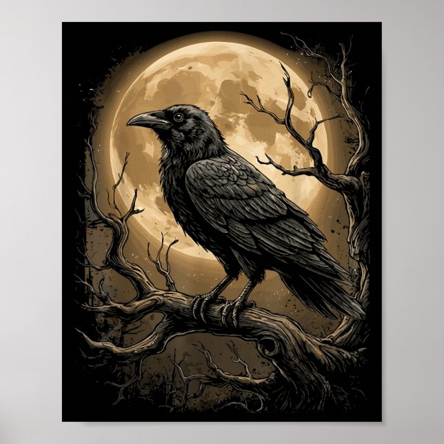 Gothic Black Crow Raven Moon Dark Forest Bird Poster (Front)