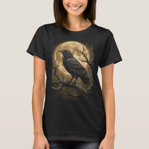 Gothic Black Crow Raven Moon Dark Forest Bird T-Shirt