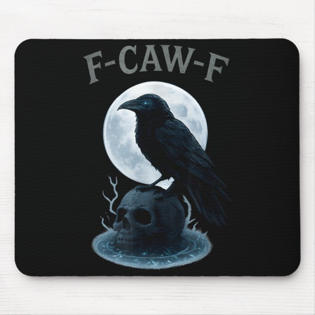 Gothic Black Crow Raven Skull Moon Halloween Mouse Pad (Front)