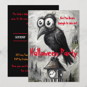 Gothic Black Crow & Tower Spooky Halloween Party Invitation