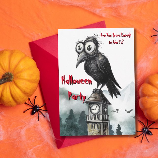 Gothic Black Crow & Tower Spooky Halloween Party Invitation (Creator Uploaded)