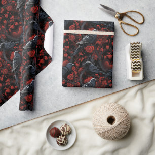 Gothic Black Crows and Red Roses Wrapping Paper