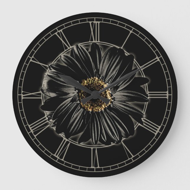 Gothic Black Daisy Large Clock (Front)