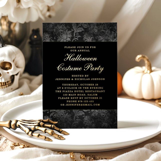 Gothic Black Damask Halloween Costume Gold (Gothic Black Damask Halloween Costume Gold Foil Invitation)