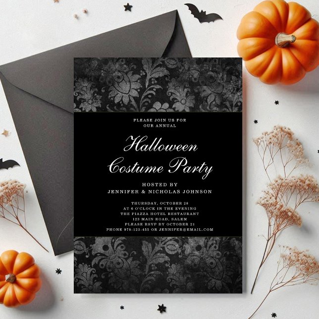Gothic Black Damask Halloween Costume Invitation (Gothic Black Damask Halloween Costume Invitation)