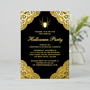 Gothic Black Damask Halloween Party Gold Foil Invi