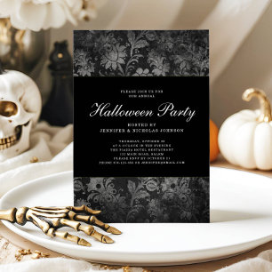 Gothic Black Damask Halloween Party Invitation