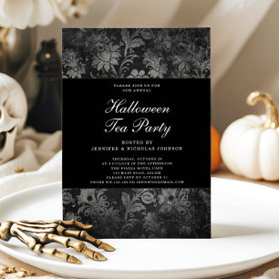 Gothic Black Damask Halloween Tea Party Invitation
