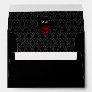 Gothic Black Damask Rose Wedding Envelope