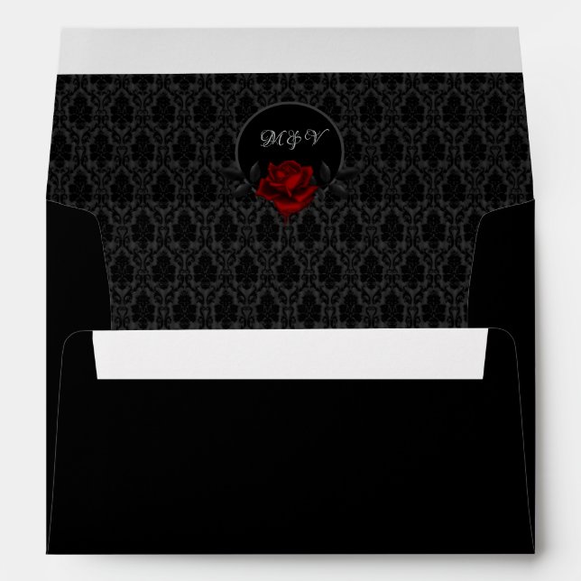 Gothic Black Damask Rose Wedding Envelope (Back (Bottom))