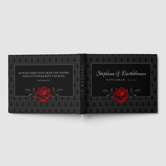 Gothic Black Damask Rose Wedding Guest Book (Full)