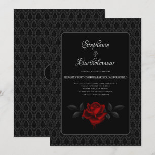 Gothic Black Damask Rose Wedding Invitation