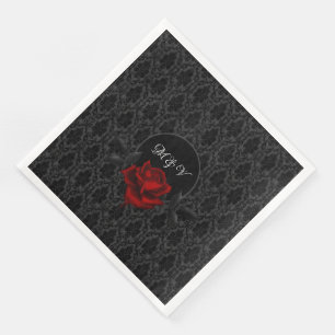 Gothic Black Damask Rose Wedding Napkin