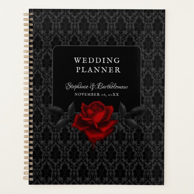 Gothic Black Damask Rose Wedding Planner (Front)