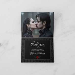 Gothic Black Damask Rose Wedding Thank You Card