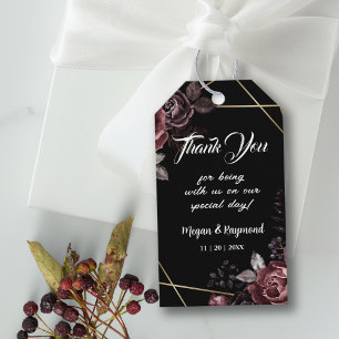 Gothic Black Dark Floral Wedding Favour Gift Tag
