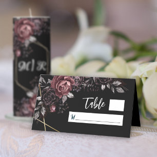 Gothic Black Dark Florals Elegant Wedding Place Card