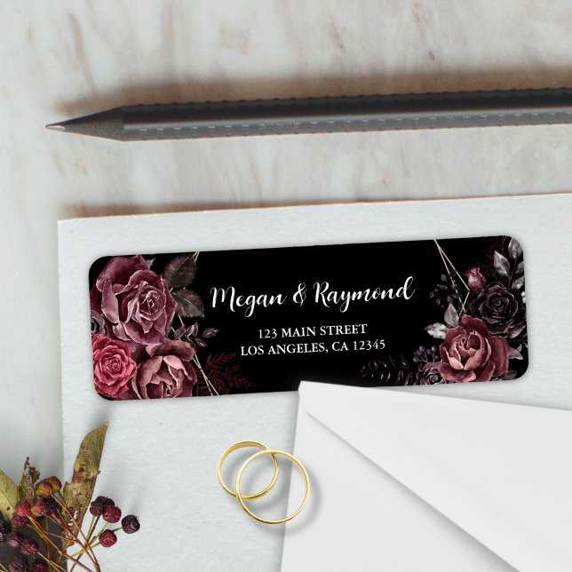 Gothic Black Dark Florals Wedding Return Address (Creator Uploaded)
