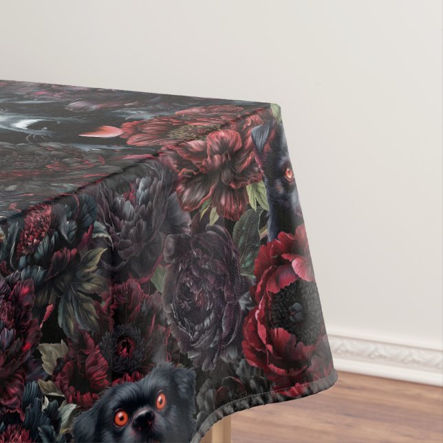 Gothic Black Dog & Dark Flowers Pattern Tablecloth (In Situ)