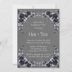 Gothic Black Floral Border Engagement Party Invitation