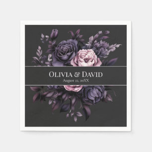 Gothic Black Floral Personalised Wedding Napkins