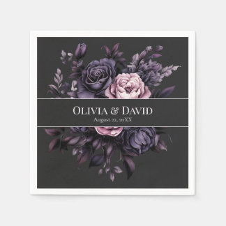 Gothic Black Floral Personalized Wedding Napkins