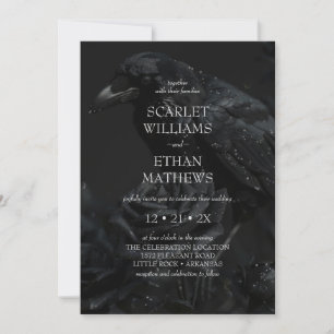 Gothic Black Floral Raven & Rose Wedding Invitation