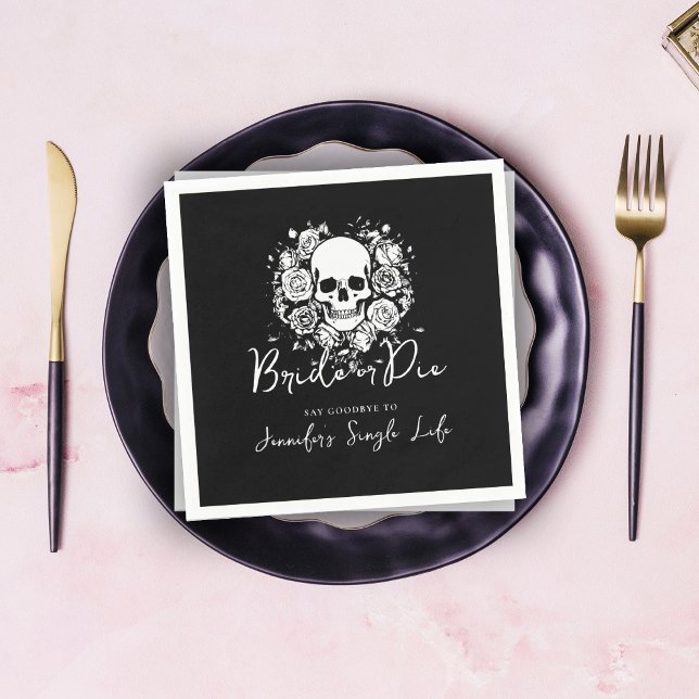 Gothic Black Floral Skull Bachelorette Party  Napkin (Creator Uploaded)
