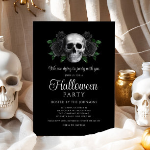 Gothic Black Floral Skull Halloween Invitation