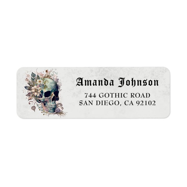 Gothic Black Floral Skull Return Address Label (Front)