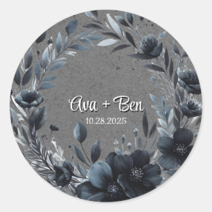 Gothic Black Floral Wedding Classic Round Sticker