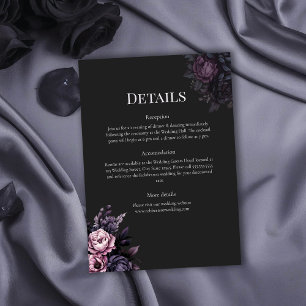 Gothic Black Floral Wedding Details Card