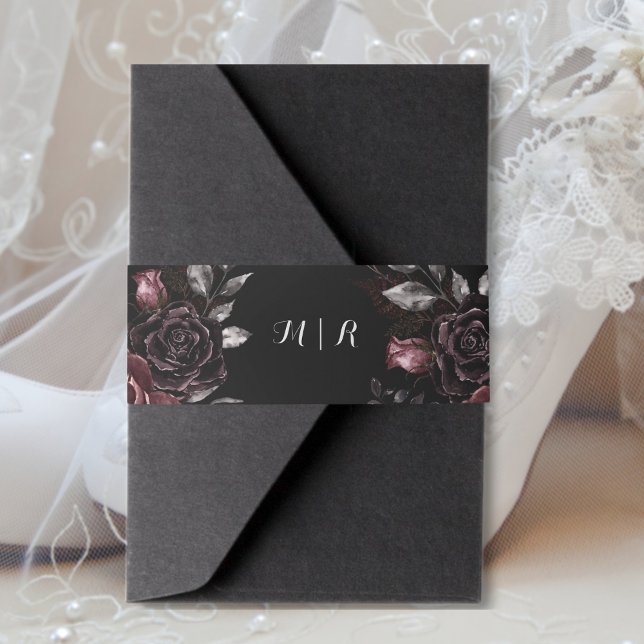 Gothic Black Floral Wedding Invitation Belly Bands Invitation Belly Band (Creator Uploaded)