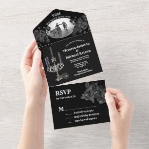 Gothic Black Floral Wedding Photo All In One Invit Invitation
